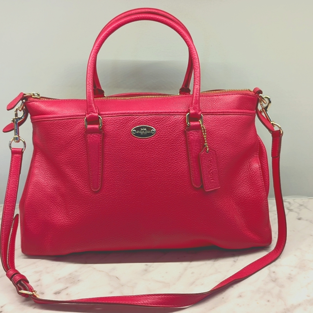 Coach Bold Pink Soft Pebble  Leather bag adjustable for shoulder or hand held